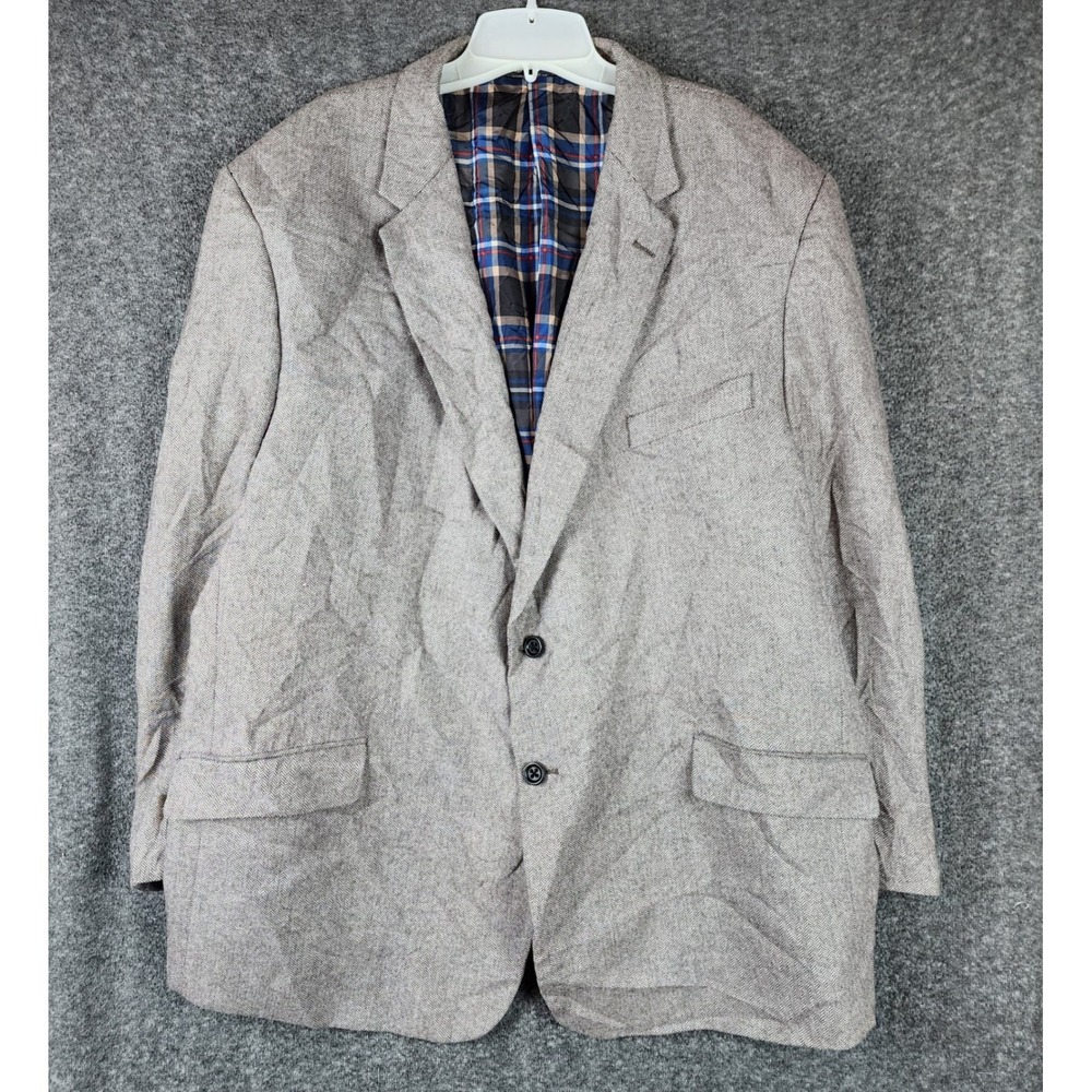 U.S. Polo Assn. Blazer Mens 52 PT Herringbone Brown Elbow Patches Wool Blend EUC